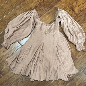 Free People Blush Pink Gauze Peasant Dress with Balloon Sleeves